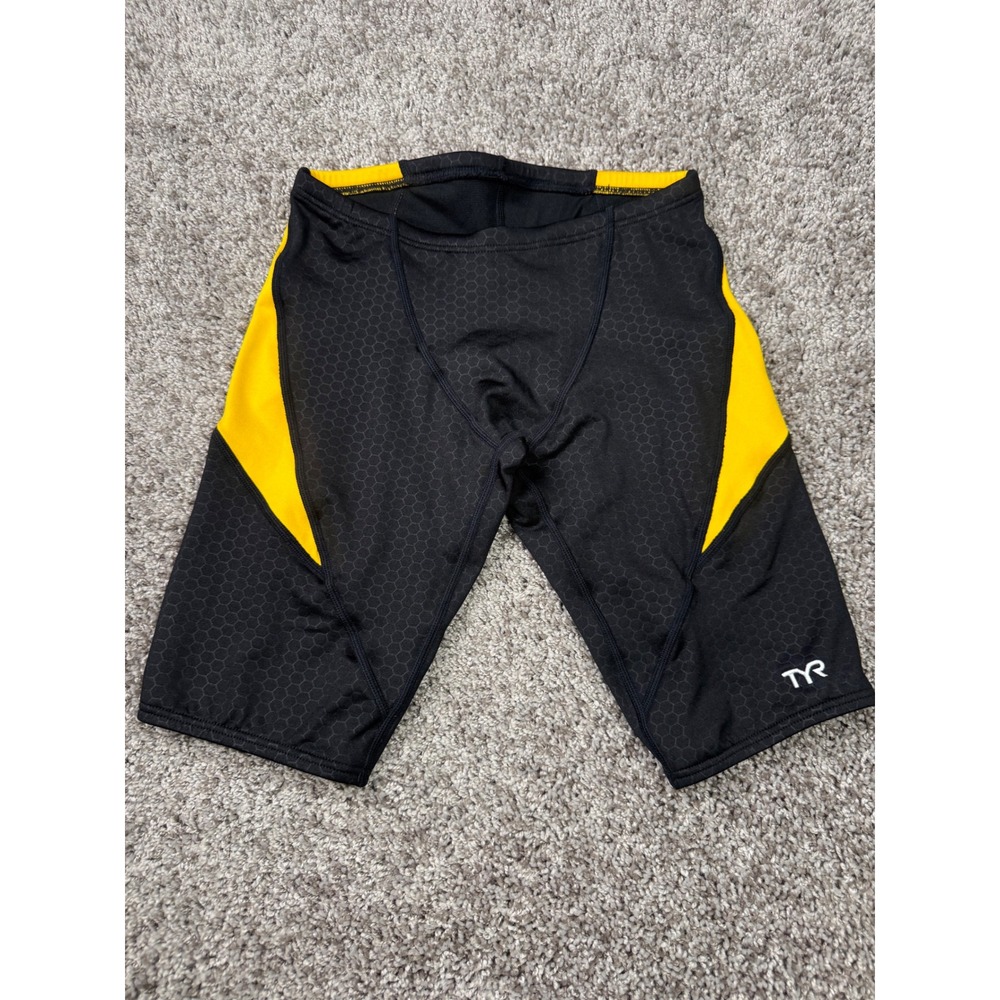 TYR Mens Swim Jammers Black Yellow Honeycomb Texture Size 28 S RN77370